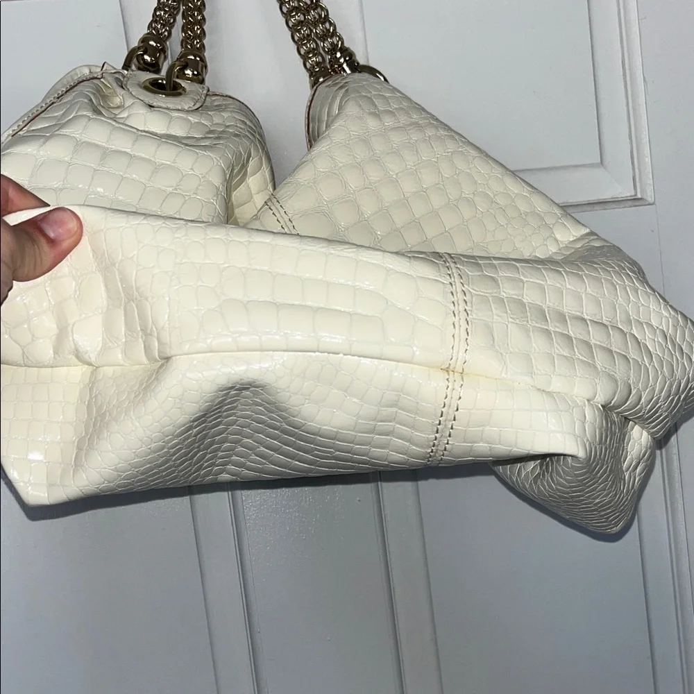 Antonio Melani Cream Croc-Embossed Chain Handle Shoulder Bag